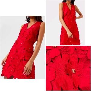 Michael Michael Kors Floral Appliqué Lace Dress In Red  Women's Size 0 NWT